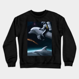 Astronaut riding on a Dolphin in Space Crewneck Sweatshirt